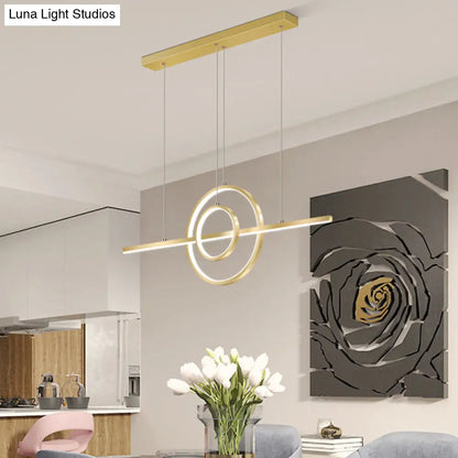DecorBites™ Modern Gold 2-Ring LED Island Pendant Lamp with Warm/White Light - Perfect for Dining Room