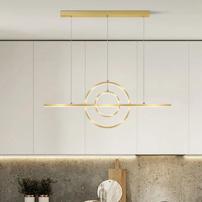 DecorBites™ Modern Gold 2-Ring LED Island Pendant Lamp with Warm/White Light - Perfect for Dining Room