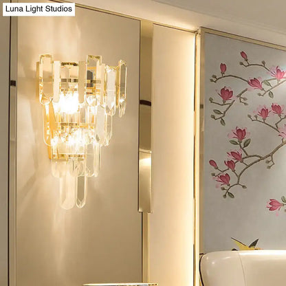 Modern gold 3-headed crystal wall sconce bedroom 15 inch fixture