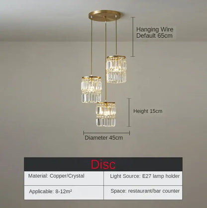 Modern gold 3 tier crystal chandelier pendant light dining room