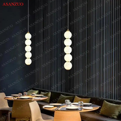 Modern gold 5-sphere glass ball pendant lights dining room cascade