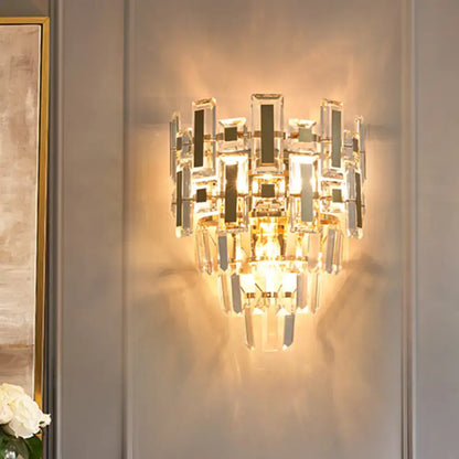 Modern gold 5 tier crystal wall lamp family room flush mount