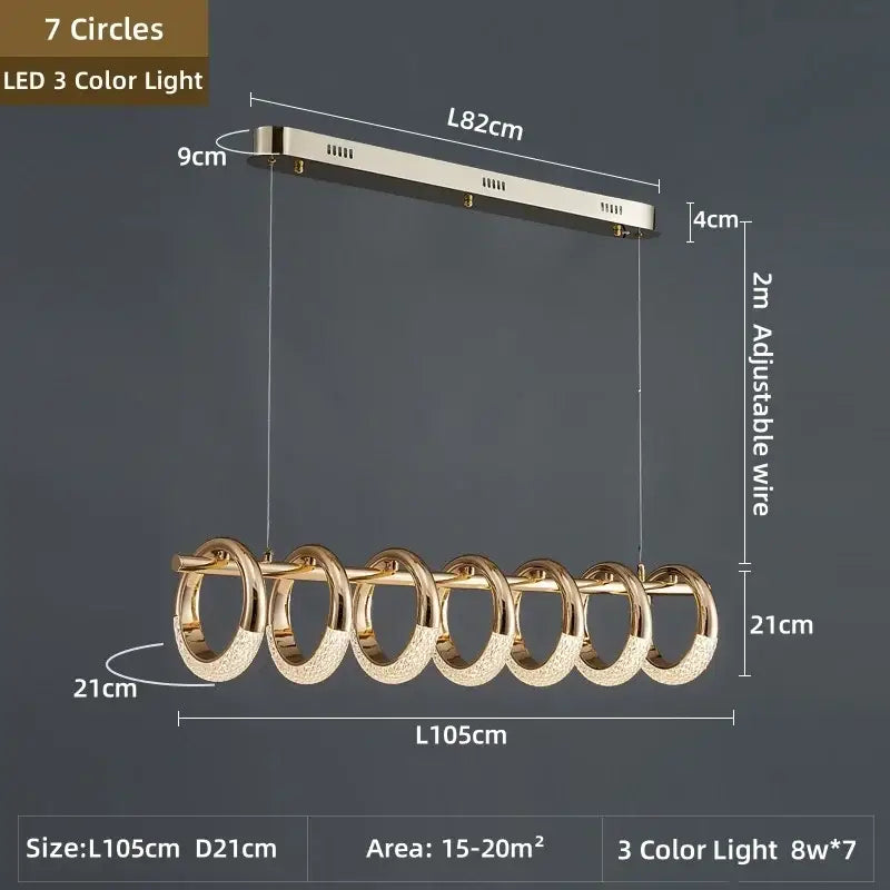 Modern gold acrylic led 6 ring pendant lights for dining room
