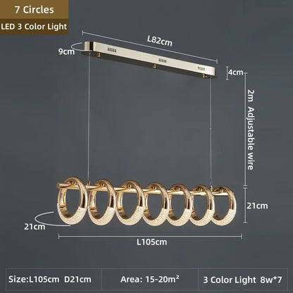 Modern gold acrylic led 6 ring pendant lights for dining room