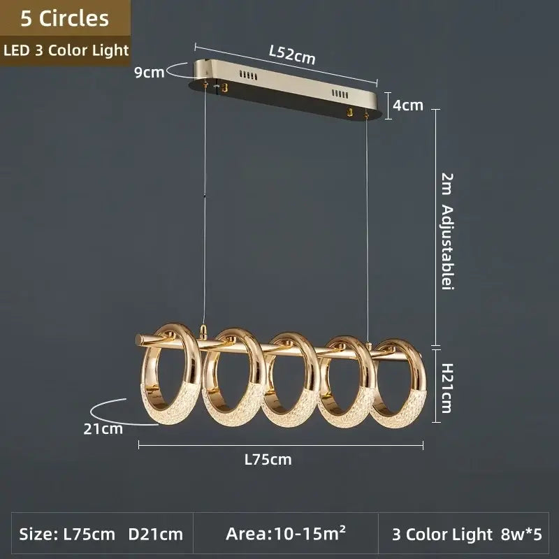 Modern gold acrylic led 6 ring pendant lights for dining room