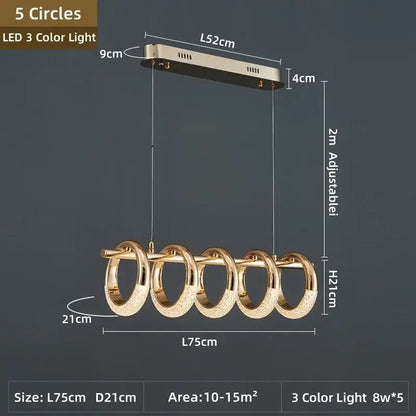 Modern gold acrylic led 6 ring pendant lights for dining room