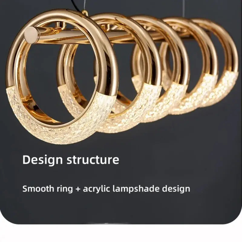 Modern gold acrylic led 6 ring pendant lights for dining room