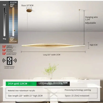 Modern gold acrylic led pendant lamp for dining room