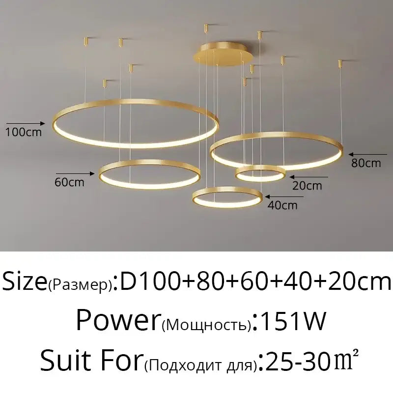 Modern gold acrylic led ring pendant light for dining room