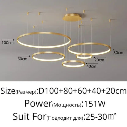 Modern gold acrylic led ring pendant light for dining room