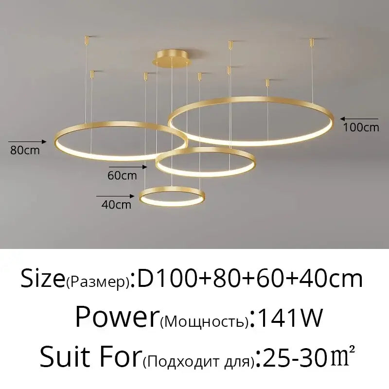 Modern gold acrylic led ring pendant light for dining room