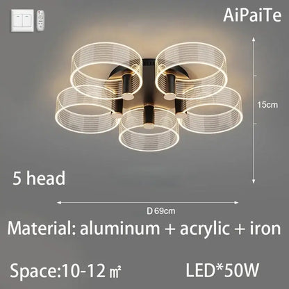 Modern gold acrylic lustre chandelier living room ring light