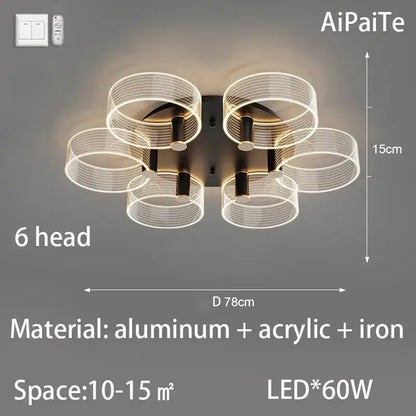 Modern gold acrylic lustre chandelier living room ring light