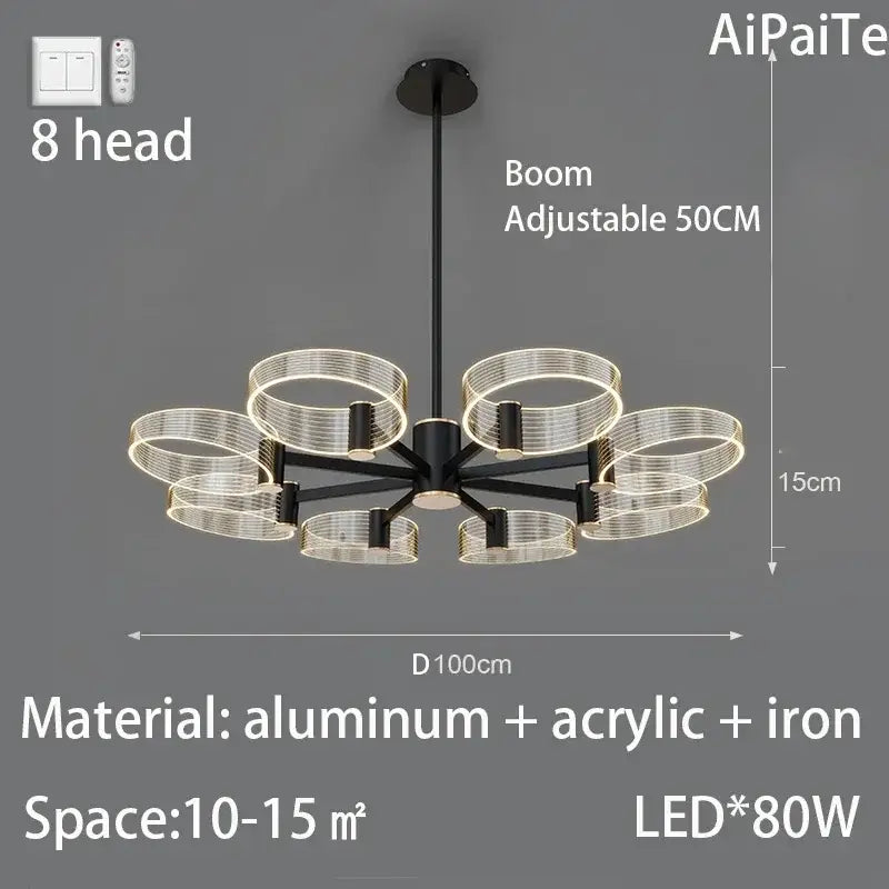 Modern gold acrylic lustre chandelier living room ring light