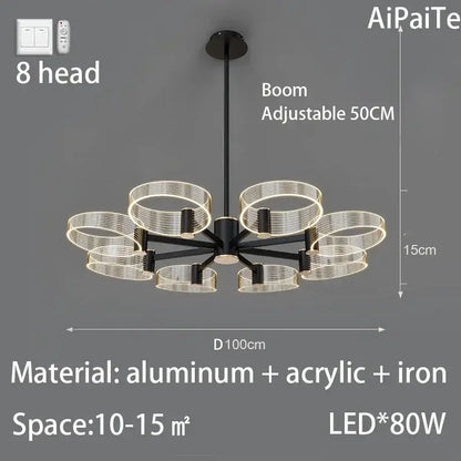 Modern gold acrylic lustre chandelier living room ring light
