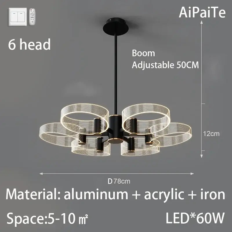 Modern gold acrylic lustre chandelier living room ring light