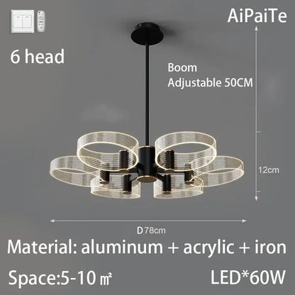 Modern gold acrylic lustre chandelier living room ring light