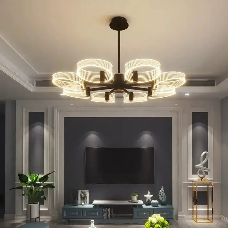 Modern gold acrylic lustre chandelier living room ring light