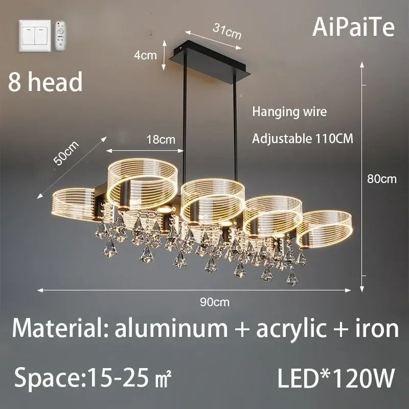 Modern gold acrylic lustre chandelier living room ring light