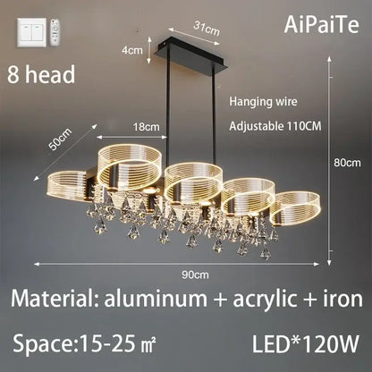 Modern gold acrylic lustre chandelier living room ring light