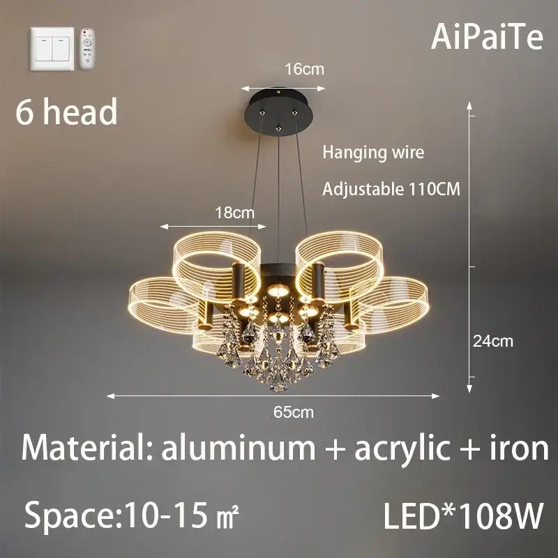 Modern gold acrylic lustre chandelier living room ring light