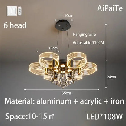 Modern gold acrylic lustre chandelier living room ring light