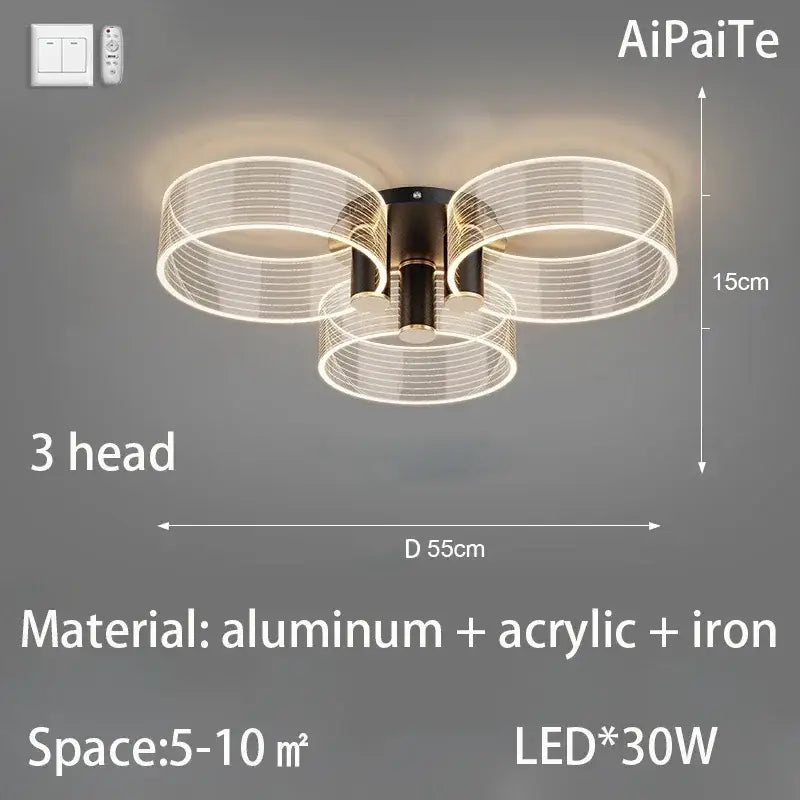 Modern gold acrylic lustre chandelier living room ring light