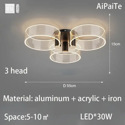 Modern gold acrylic lustre chandelier living room ring light