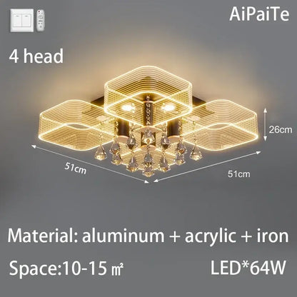 Modern gold acrylic lustre chandelier living room ring light