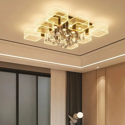 Modern gold acrylic lustre chandelier living room ring light