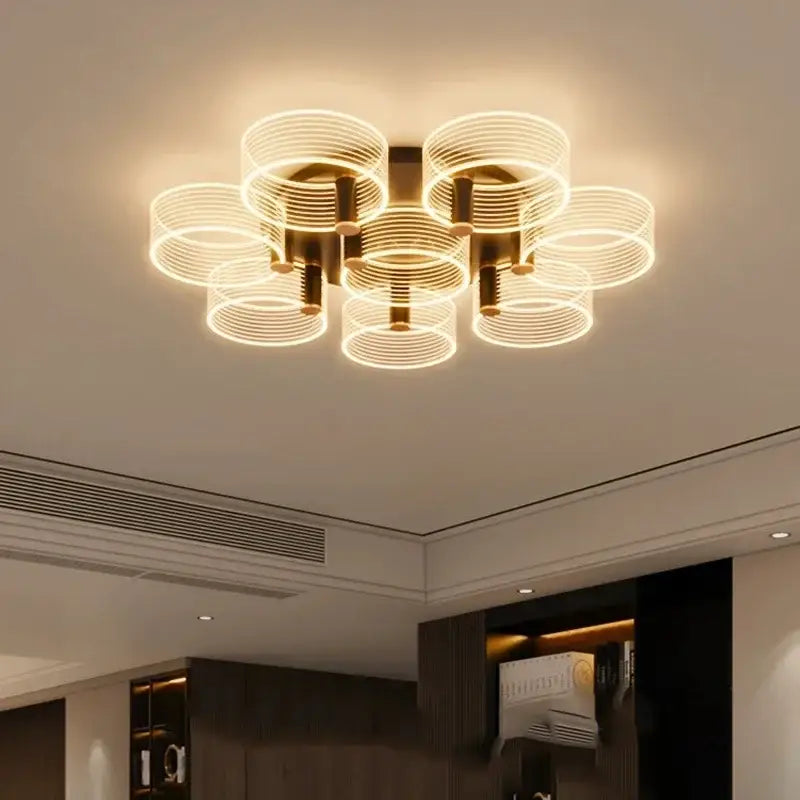 Modern gold acrylic lustre chandelier living room ring light