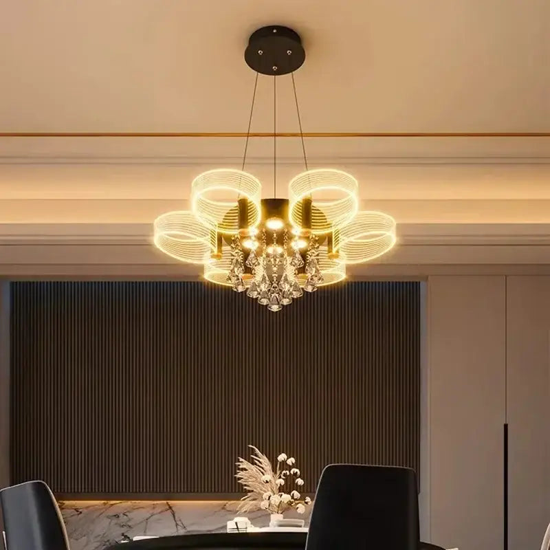 Modern gold acrylic lustre chandelier living room ring light