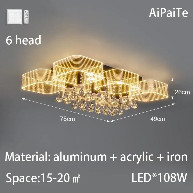 Modern gold acrylic lustre chandelier living room ring light