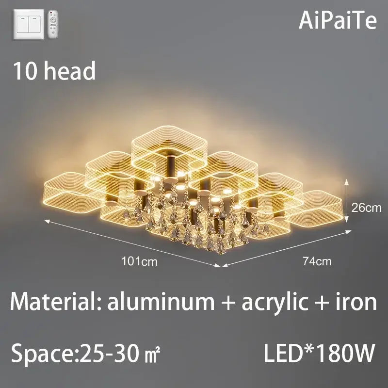 Modern gold acrylic lustre chandelier living room ring light