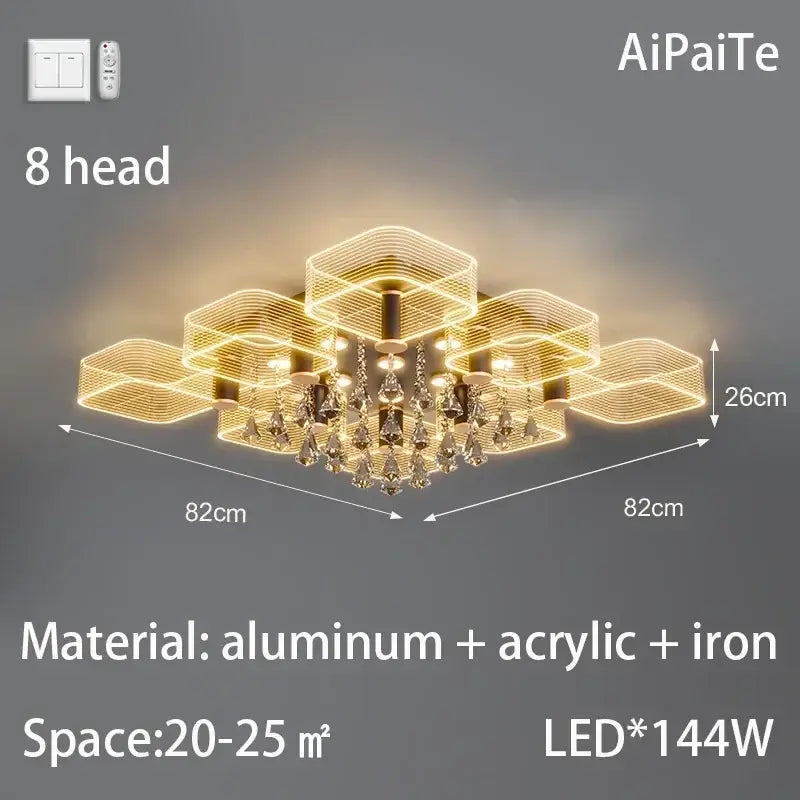 Modern gold acrylic lustre chandelier living room ring light