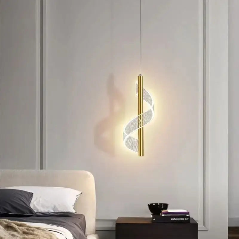 Modern gold acrylic spiral pendant lamp bedroom hanging light