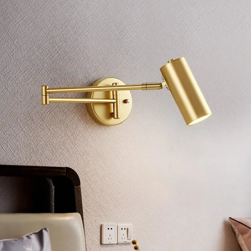 Modern gold adjustable long arm wall lamp bedroom reading light