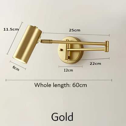 Modern gold adjustable long arm wall lamp bedroom reading light