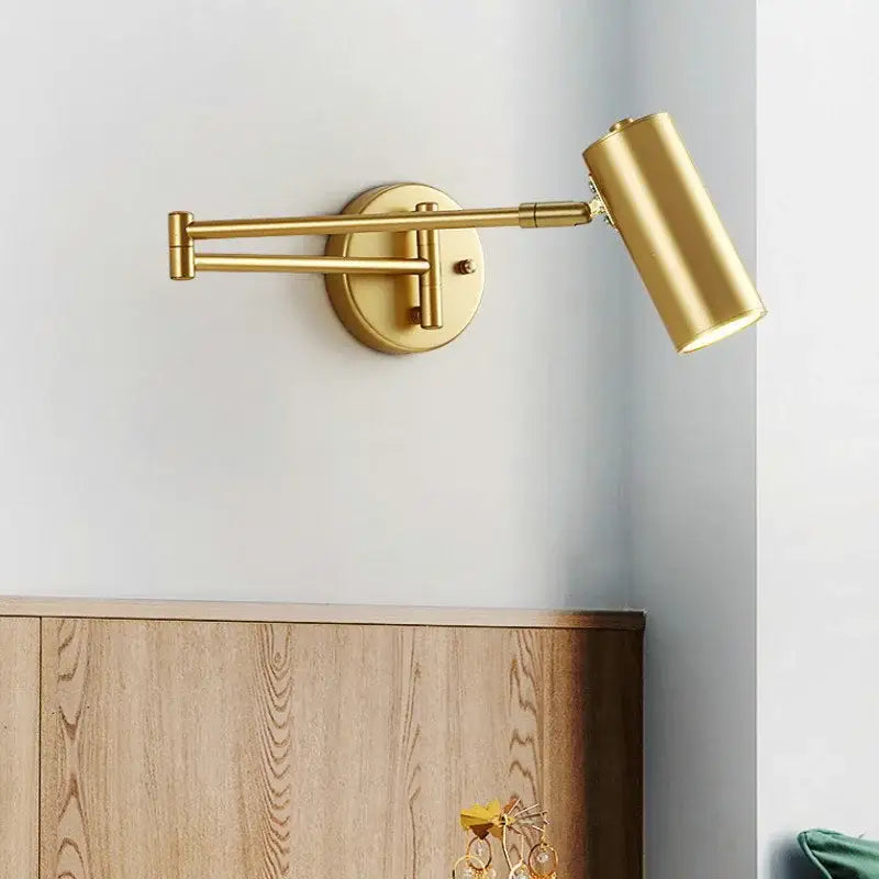 Modern gold adjustable long arm wall lamp bedroom reading light