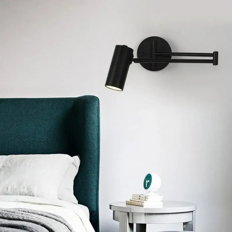 Modern gold adjustable long arm wall lamp bedroom reading light