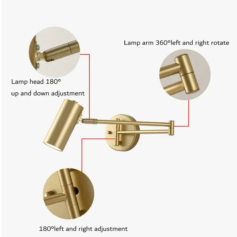 Modern gold adjustable long arm wall lamp bedroom reading light