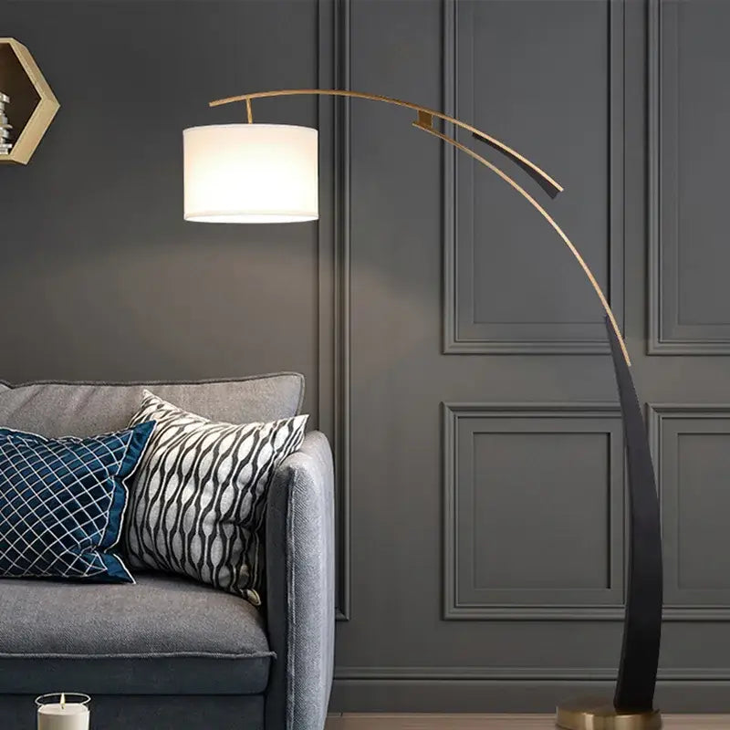 Modern gold adjustable metal floor lamp living room white shade