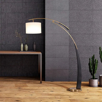 Modern gold adjustable metal floor lamp living room white shade