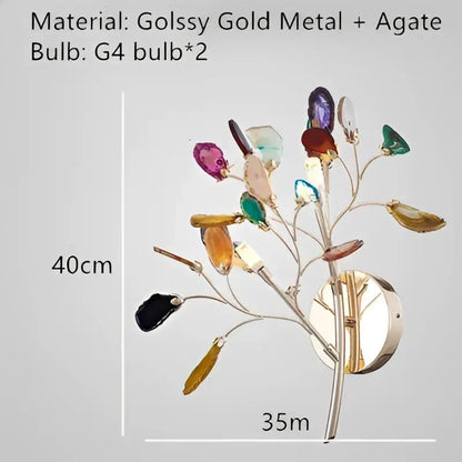 Modern gold agate led wall lamp sconce bedroom colorful gemstone decor