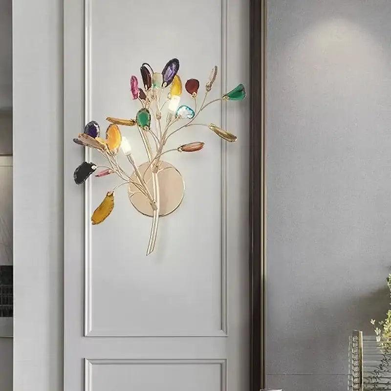 Modern gold agate led wall lamp sconce bedroom colorful gemstone decor