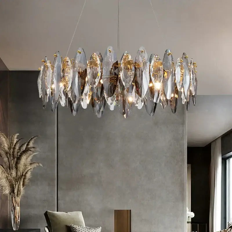 Modern gold amber crystal ceiling chandelier dining room