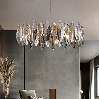 Modern gold amber crystal ceiling chandelier dining room