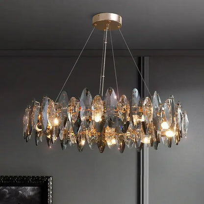 Modern gold amber crystal ceiling chandelier dining room