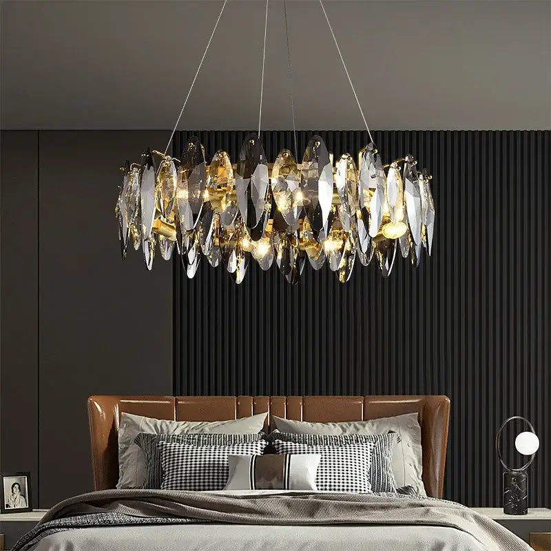 Modern gold amber crystal ceiling chandelier dining room