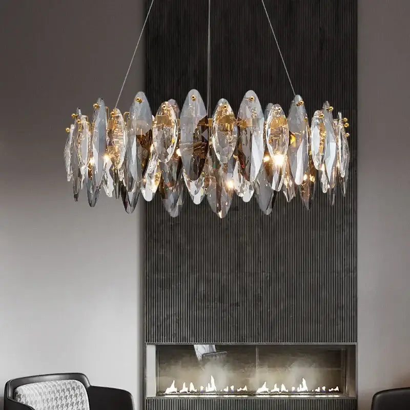 Modern gold amber crystal ceiling chandelier dining room